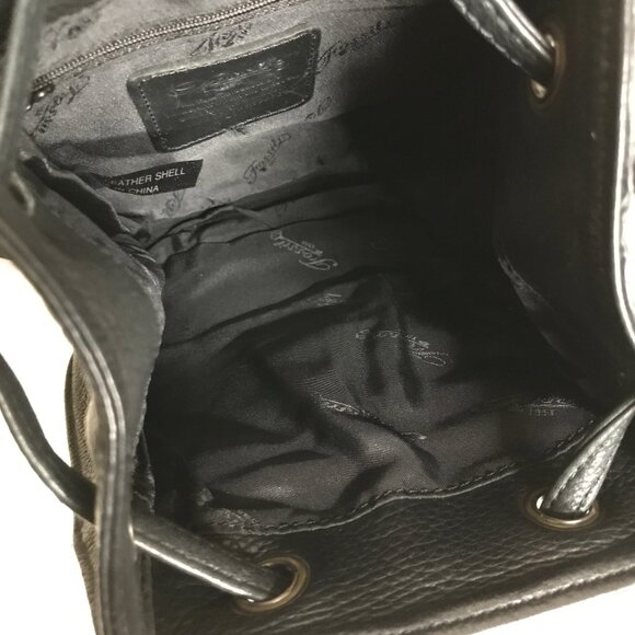 Fossil Black Leather 10" x 7.5" Small Drawstring Backpack With Key - Picture 6 of 15